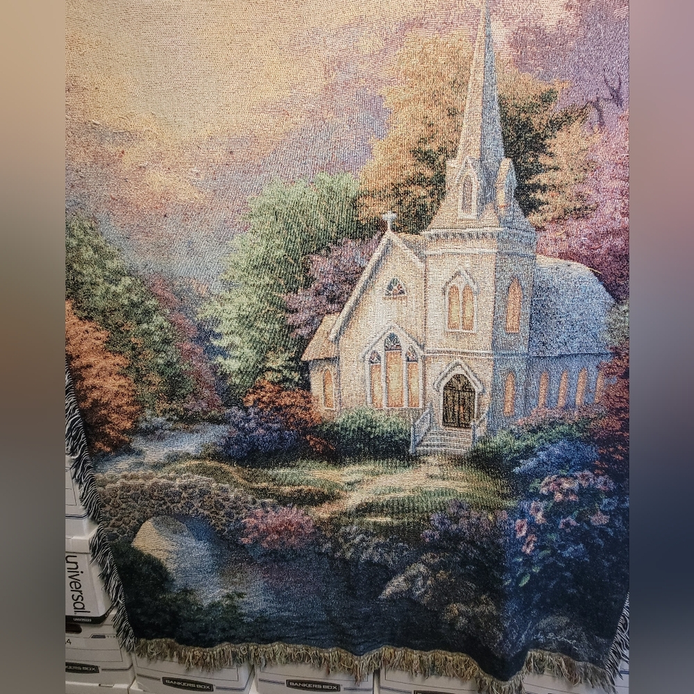 Nicky Boehme Forest Church By The Creek Throw Blanket Afghan Tapestry